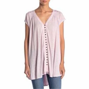 Free People Highland Smocked Short Sleeve Tee Tunic in Gem